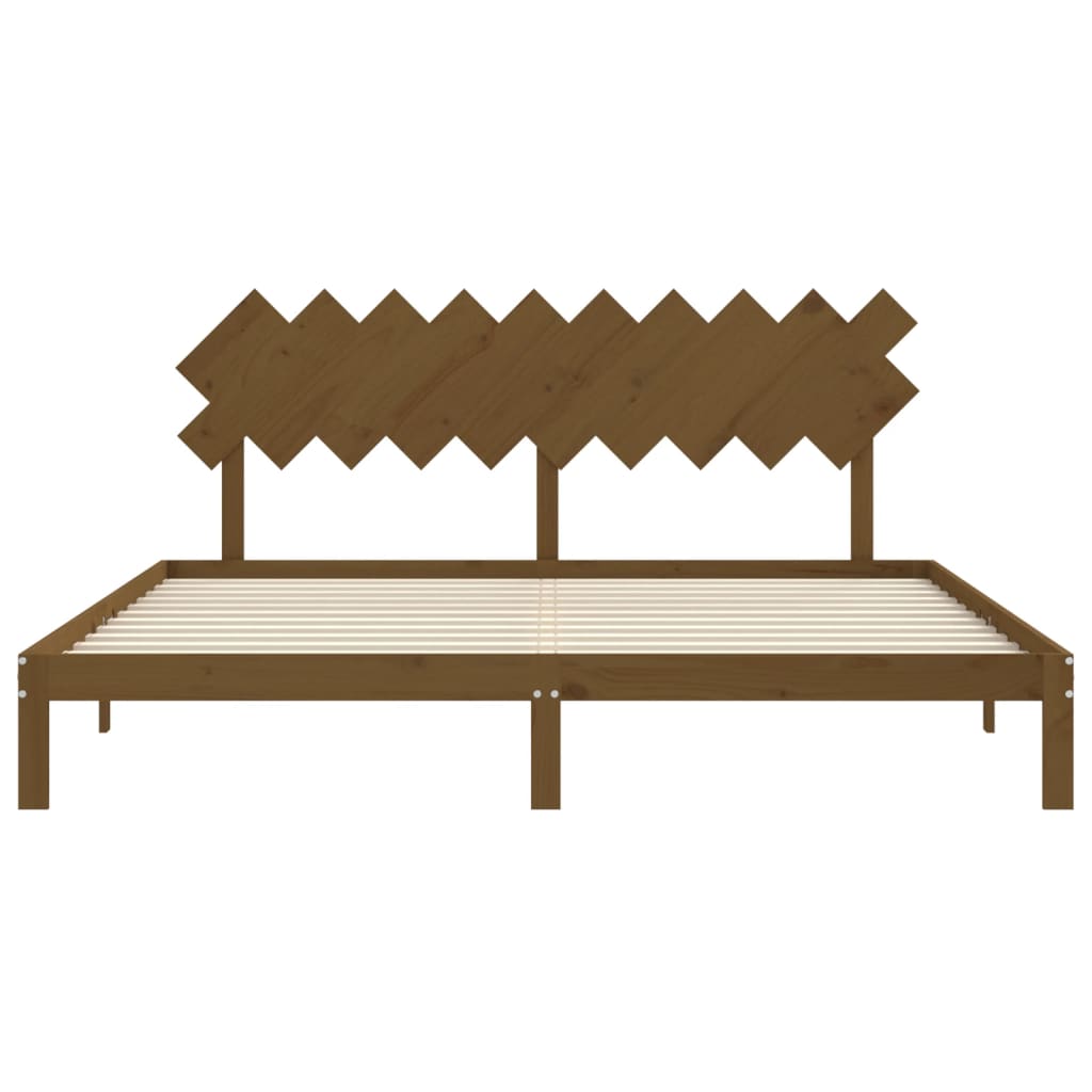 Cadru pat cu tăblie, maro miere, 200x200 cm, lemn masiv GartenMobel Dekor