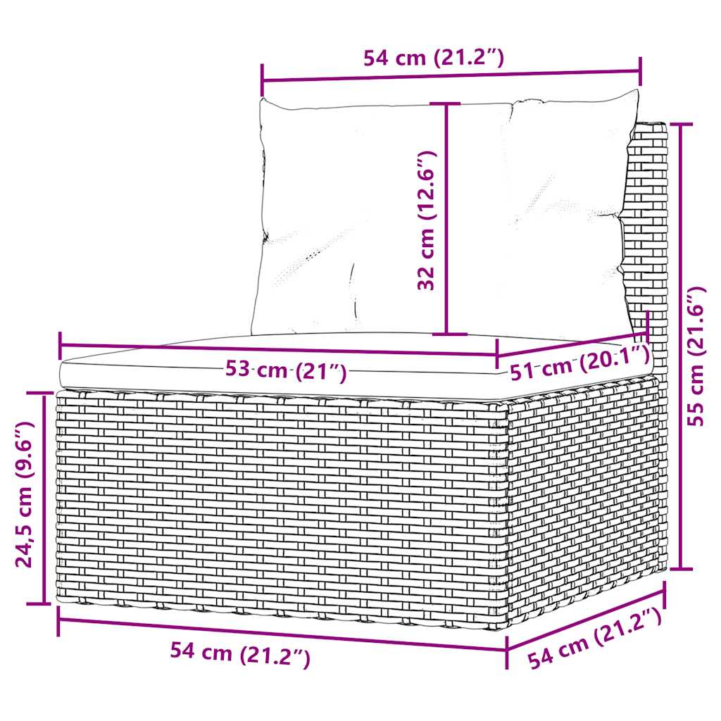 Canapea de mijloc cu pernă de grădină, negru, poliratan GartenMobel Dekor