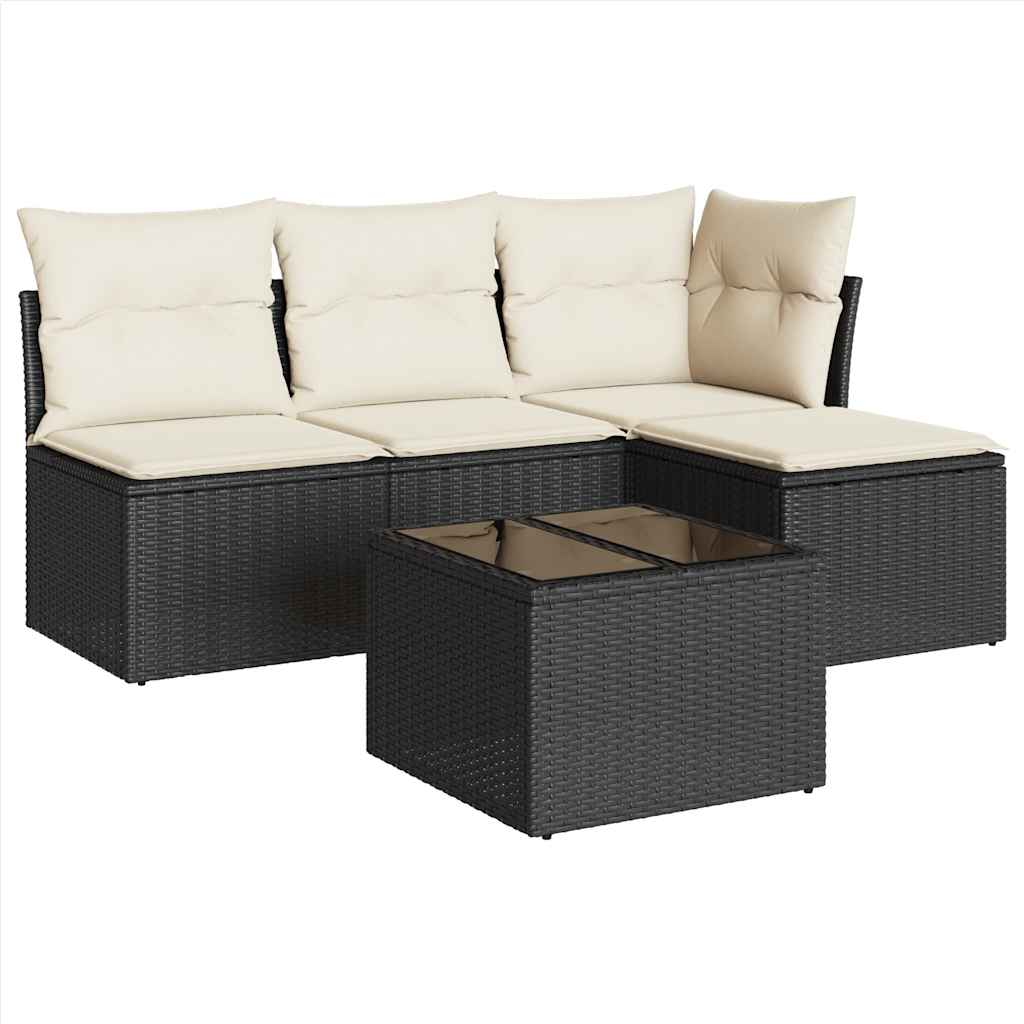 Set mobilier de grădină cu perne, 5 piese, negru, poliratan GartenMobel Dekor