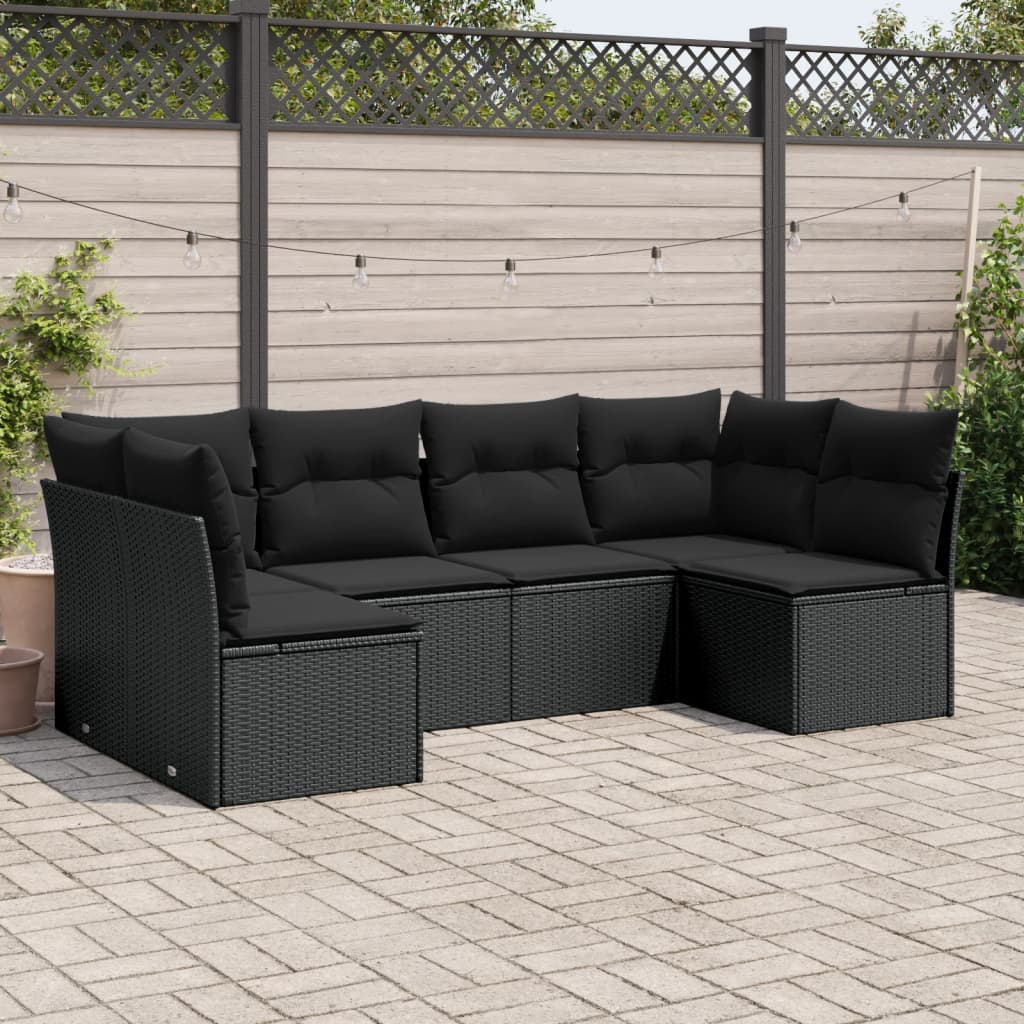 Set mobilier de grădină cu perne, 6 piese, negru, poliratan GartenMobel Dekor
