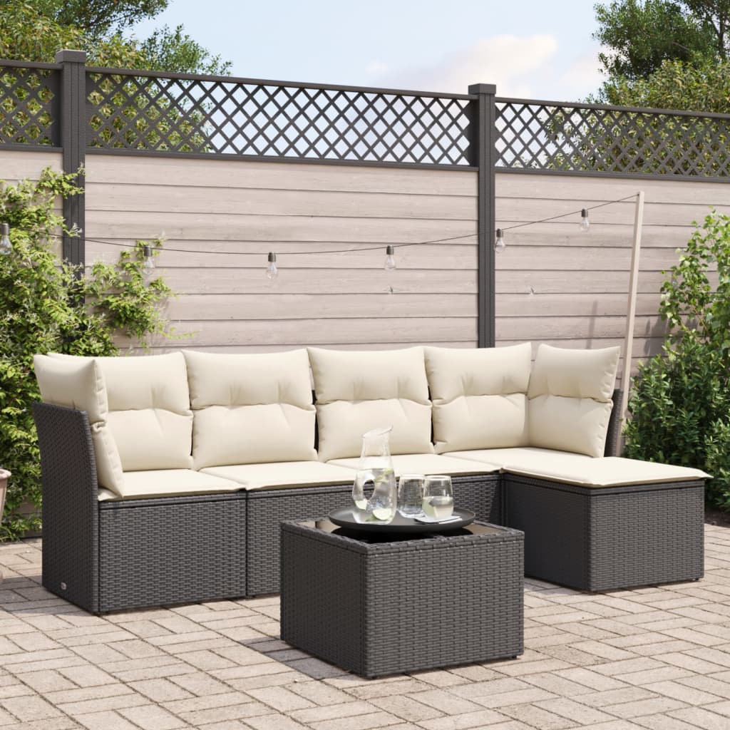 Set mobilier de grădină cu perne, 6 piese, negru, poliratan GartenMobel Dekor