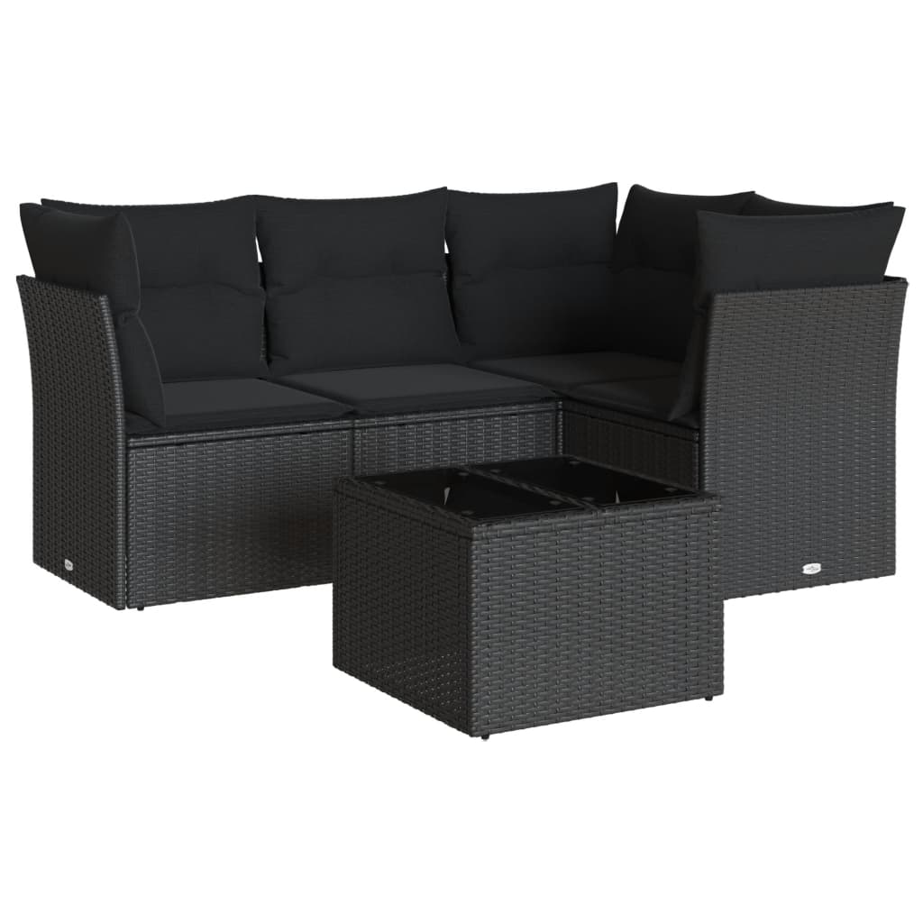 Set mobilier de grădină cu perne, 5 piese, negru, poliratan GartenMobel Dekor