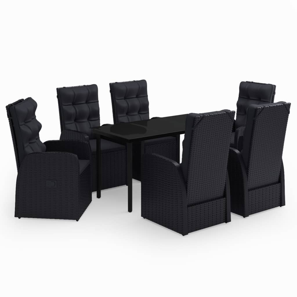 Set de masă pentru grădină, 7 piese, cu perne, negru GartenMobel Dekor