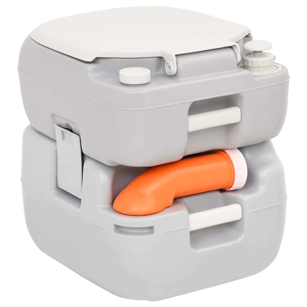 Toaletă portabilă de camping, gri și alb, 22+12 L, HDPE GartenMobel Dekor