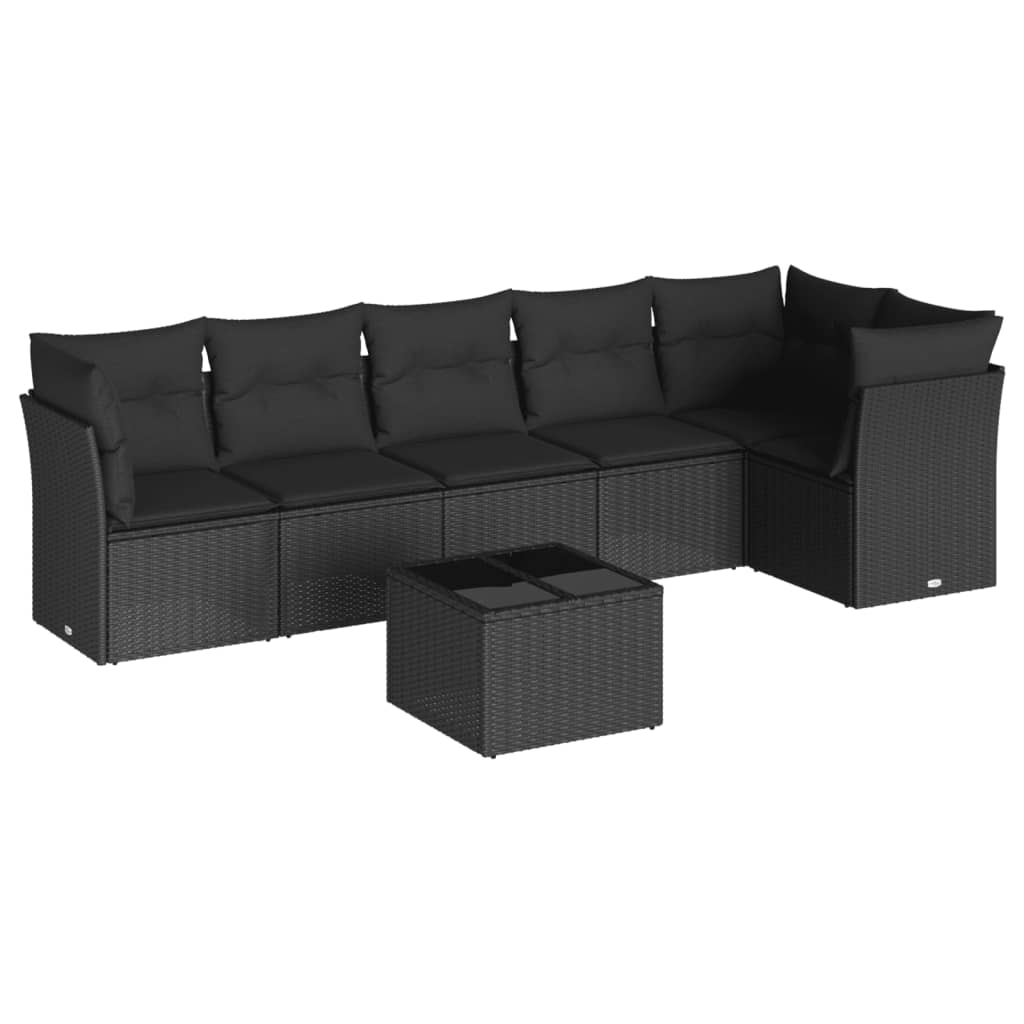 Set canapele de grădină cu perne, 7 piese, negru, poliratan GartenMobel Dekor