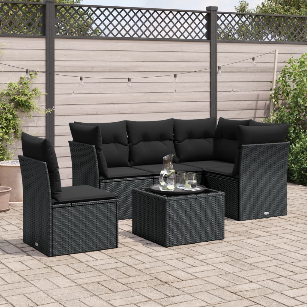 Set mobilier de grădină cu perne, 6 piese, negru, poliratan GartenMobel Dekor