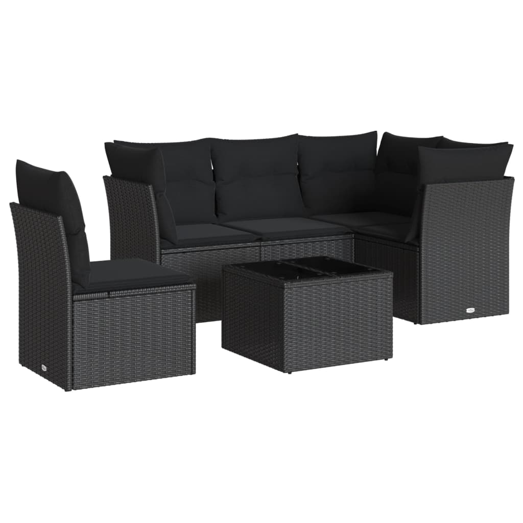 Set mobilier de grădină cu perne, 6 piese, negru, poliratan GartenMobel Dekor