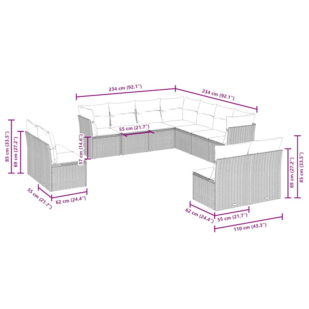 Set canapele de grădină cu perne, 11 piese, gri, poliratan GartenMobel Dekor
