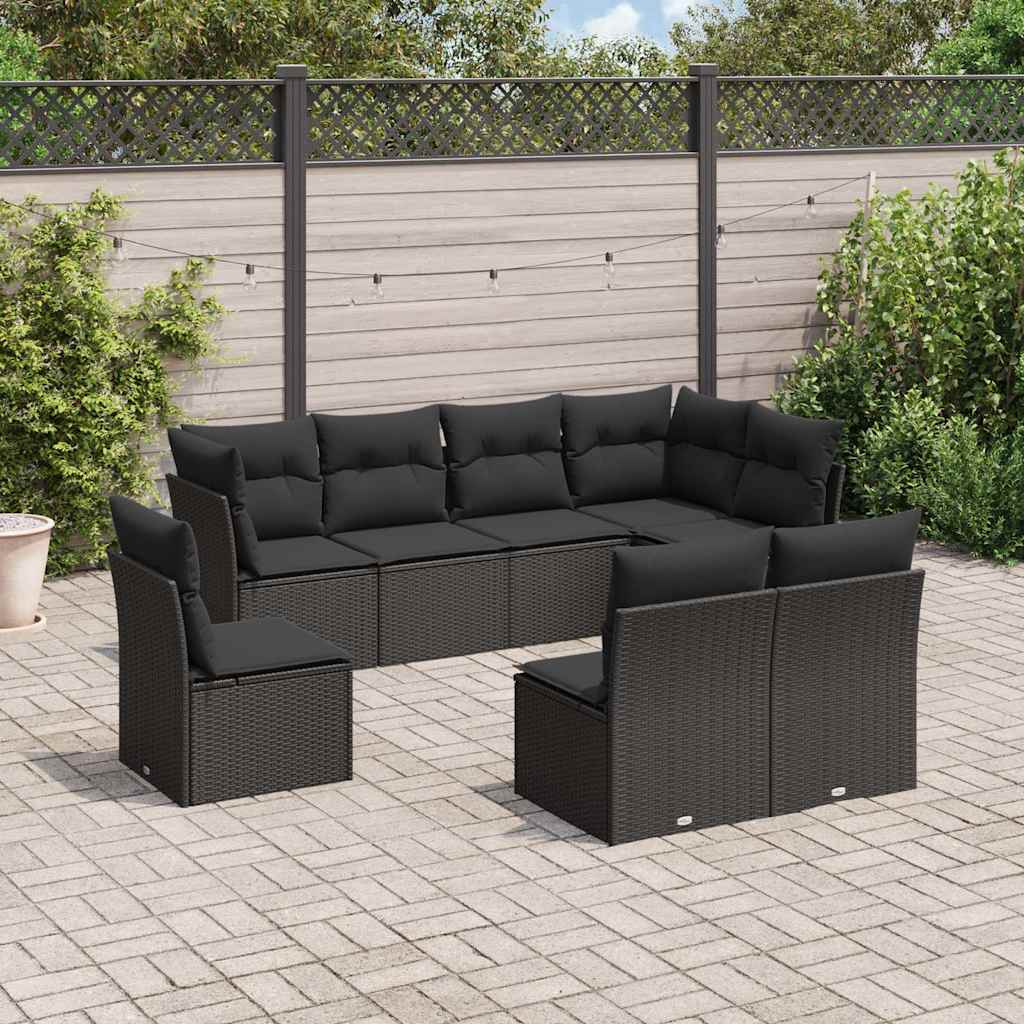 Set mobilier de grădină cu perne, 8 piese, negru, poliratan GartenMobel Dekor