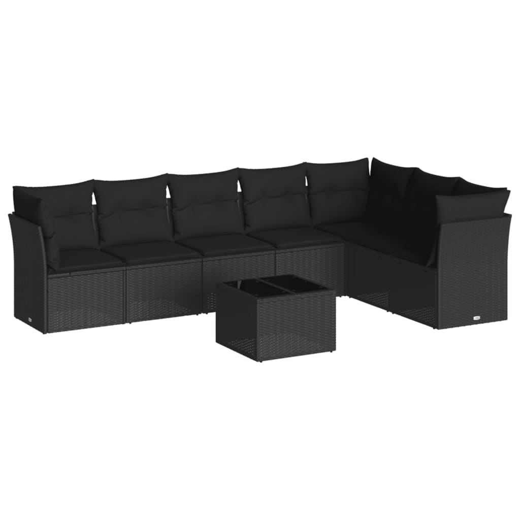 Set mobilier de grădină cu perne, 8 piese, negru, poliratan GartenMobel Dekor