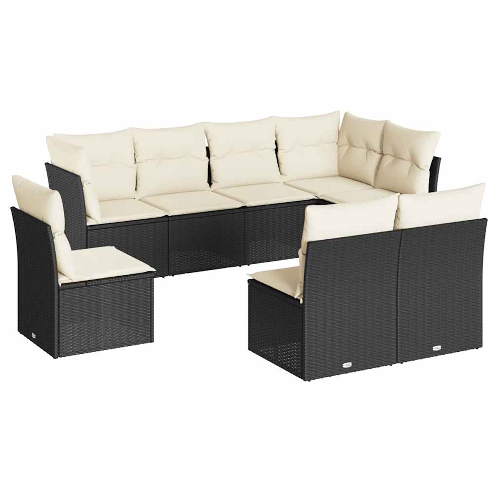 Set mobilier de grădină cu perne, 8 piese, negru, poliratan GartenMobel Dekor