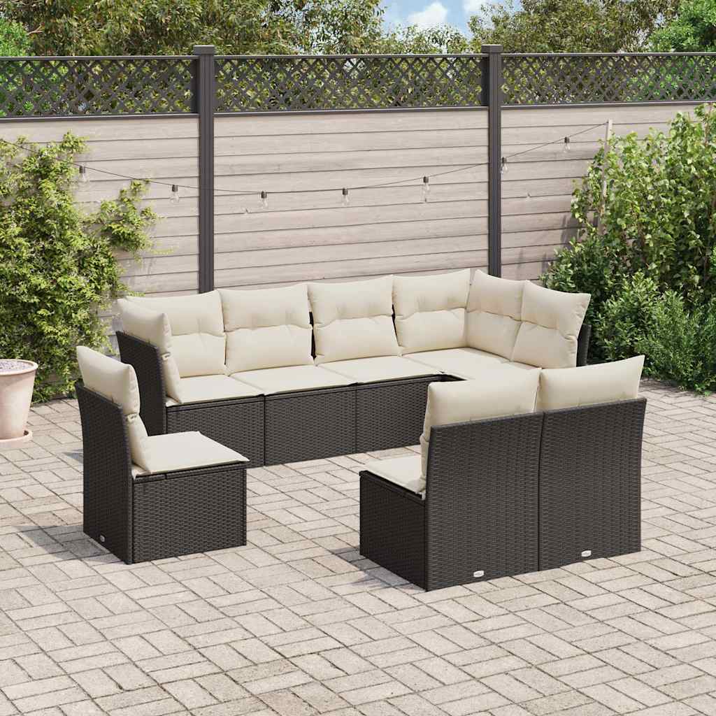 Set mobilier de grădină cu perne, 8 piese, negru, poliratan GartenMobel Dekor