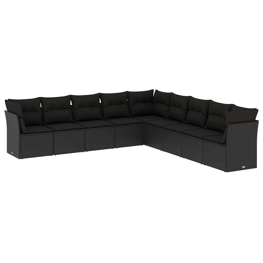 Set mobilier de grădină cu perne, 9 piese, negru, poliratan GartenMobel Dekor