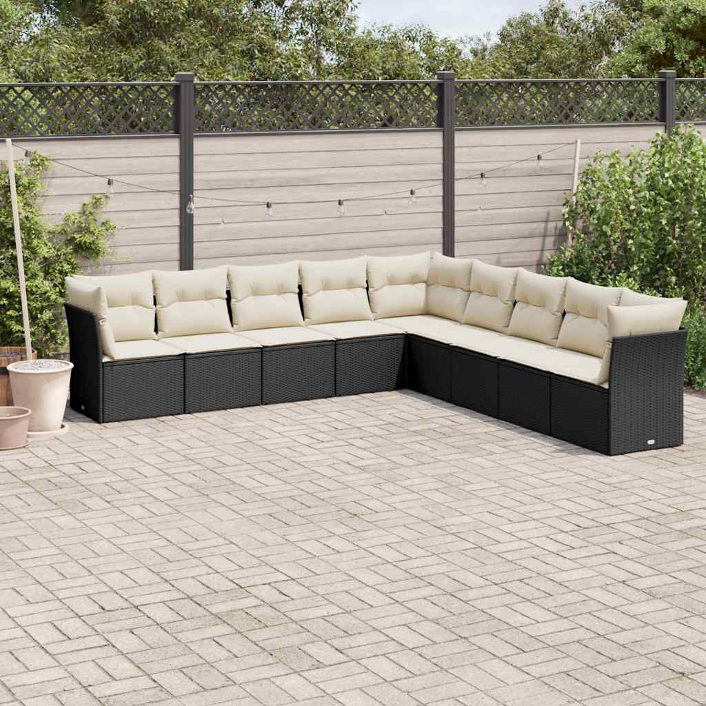 Set mobilier de grădină cu perne, 9 piese, negru, poliratan GartenMobel Dekor