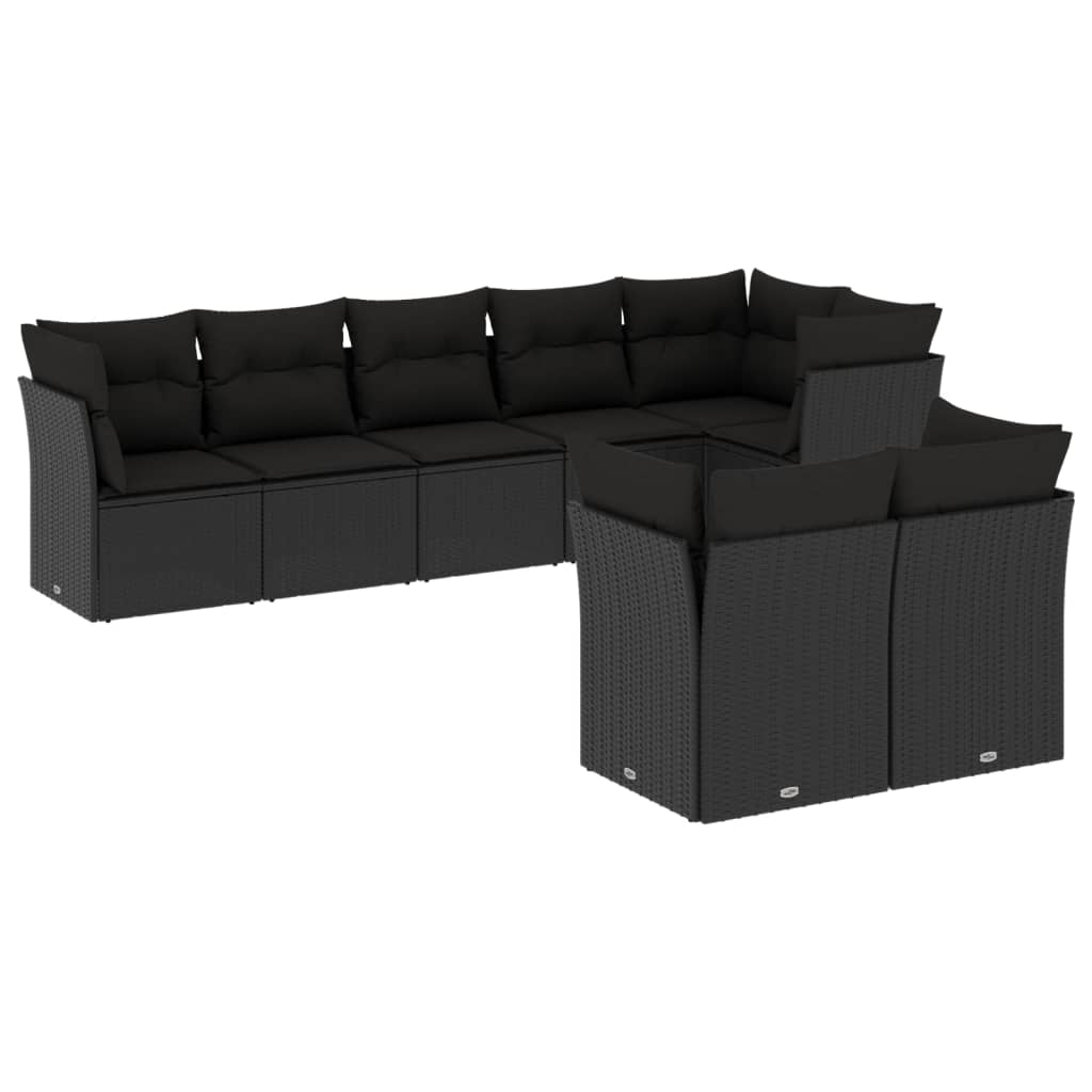 Set mobilier de grădină cu perne, 8 piese, negru, poliratan GartenMobel Dekor