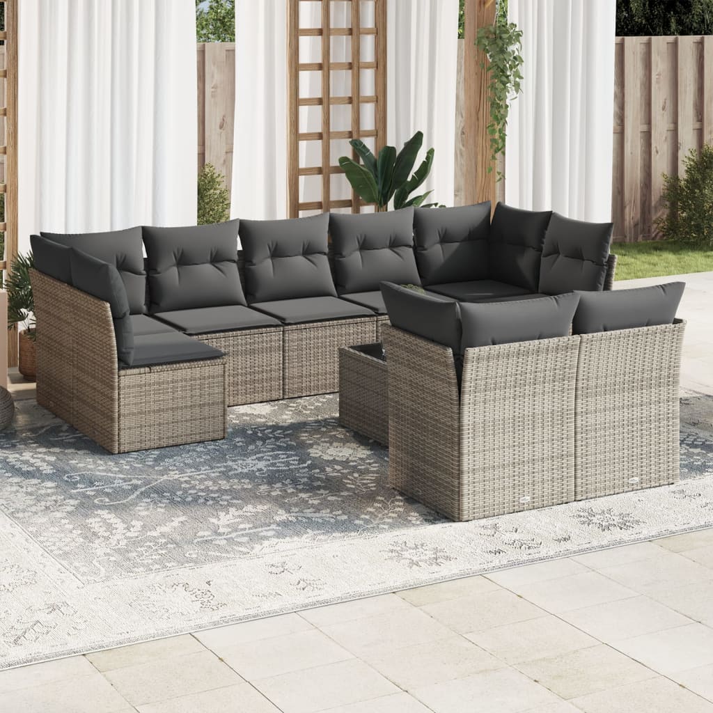 Set mobilier de grădină cu perne, 10 piese, gri, poliratan GartenMobel Dekor