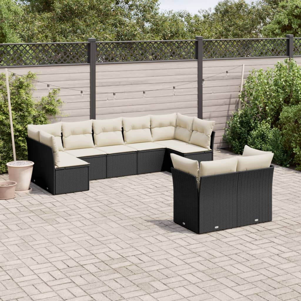 Set mobilier de grădină cu perne, 9 piese, negru, poliratan GartenMobel Dekor