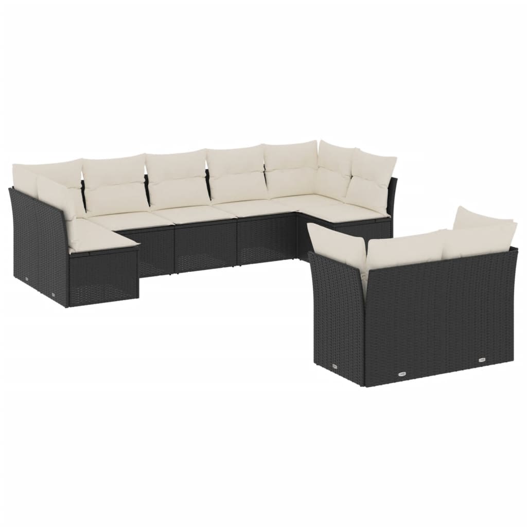 Set mobilier de grădină cu perne, 9 piese, negru, poliratan GartenMobel Dekor