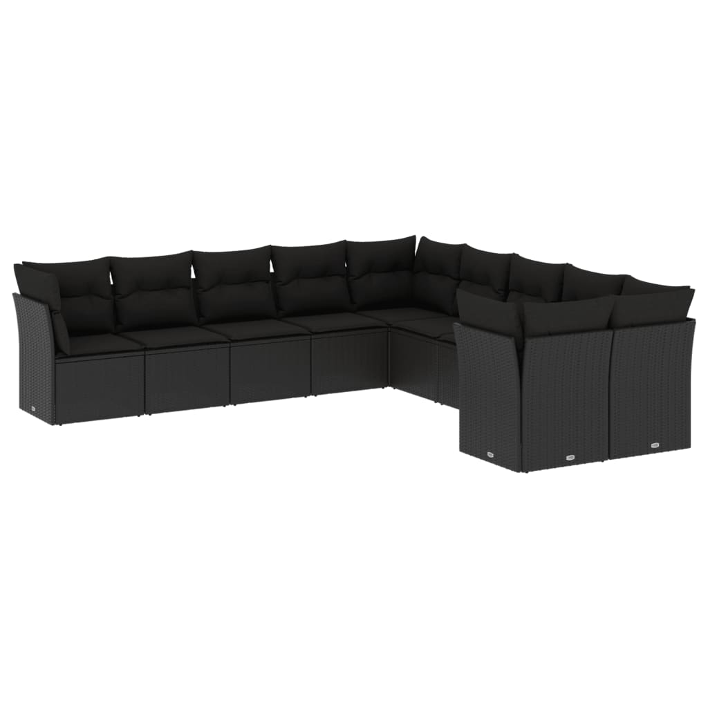 Set canapele de grădină cu perne, 10 piese, negru, poliratan GartenMobel Dekor