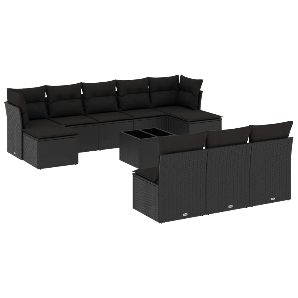 Set canapele de grădină cu perne, 11 piese, negru, poliratan GartenMobel Dekor