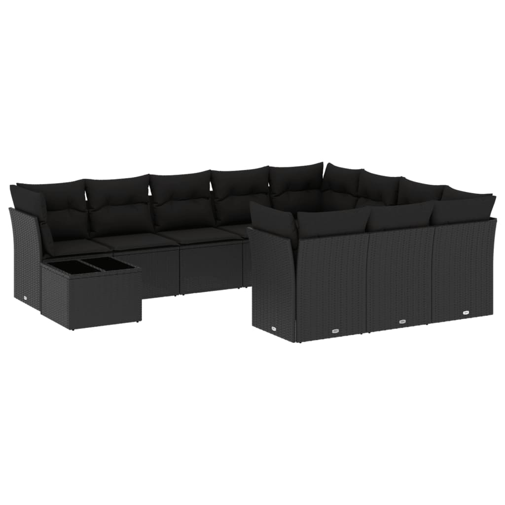 Set canapele de grădină cu perne, 11 piese, negru, poliratan GartenMobel Dekor