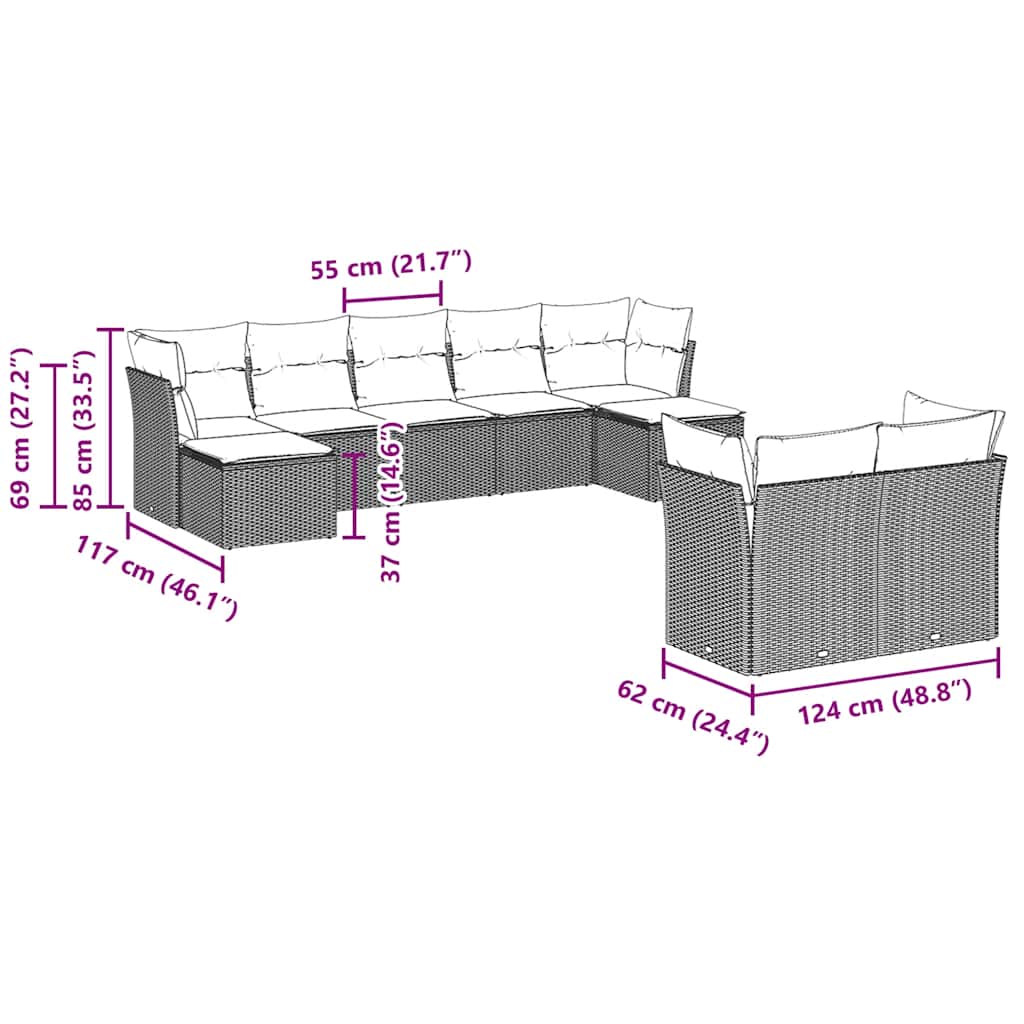 Set canapele de grădină cu perne, 9 piese, maro, poliratan GartenMobel Dekor