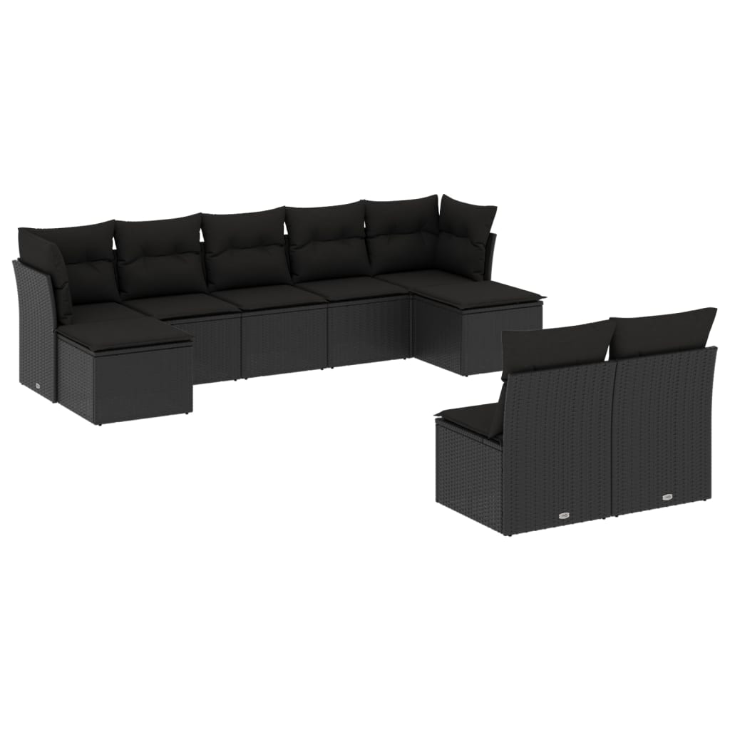 Set mobilier de grădină cu perne, 9 piese, negru, poliratan GartenMobel Dekor