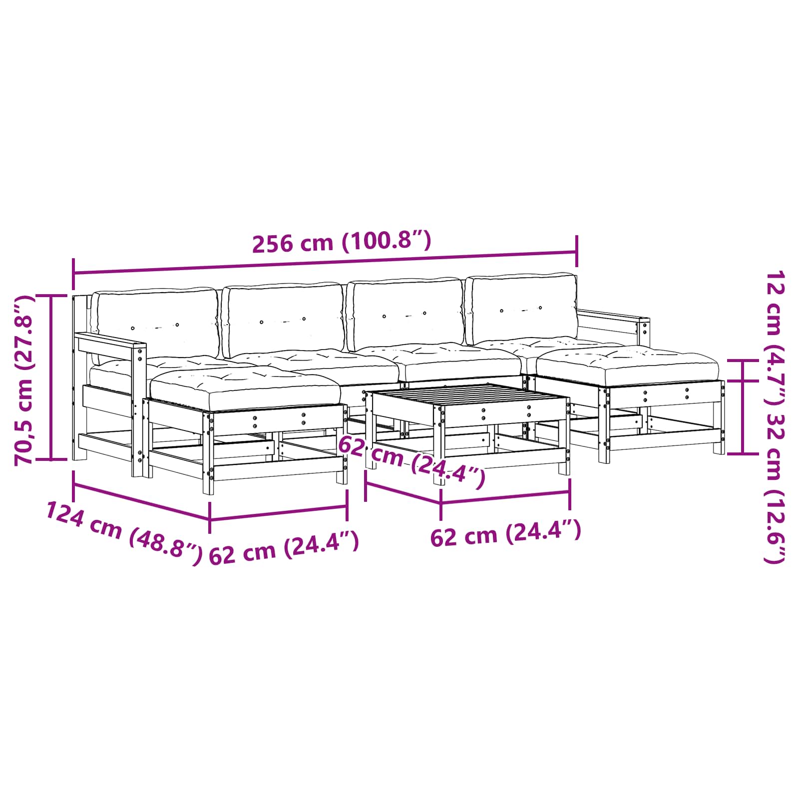 Set de lounge pentru grădină 7 pcs Maro Ceară Lemn masiv de pin GartenMobel Dekor