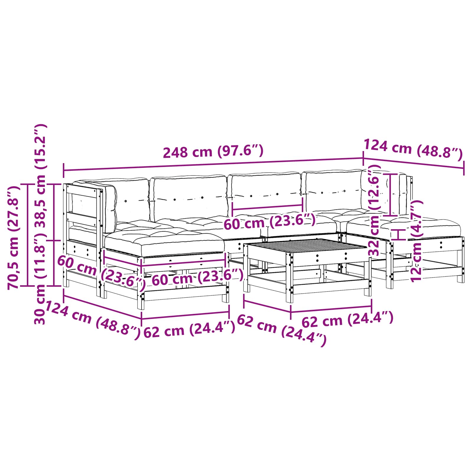 Set de lounge pentru grădină 7 pcs Maro Ceară Lemn masiv de pin GartenMobel Dekor