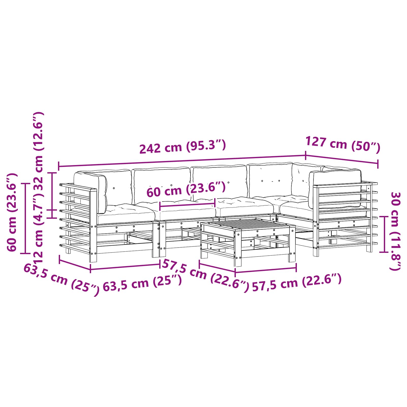 Set de lounge pentru grădină 6 pcs Maro Ceară Lemn masiv de pin GartenMobel Dekor