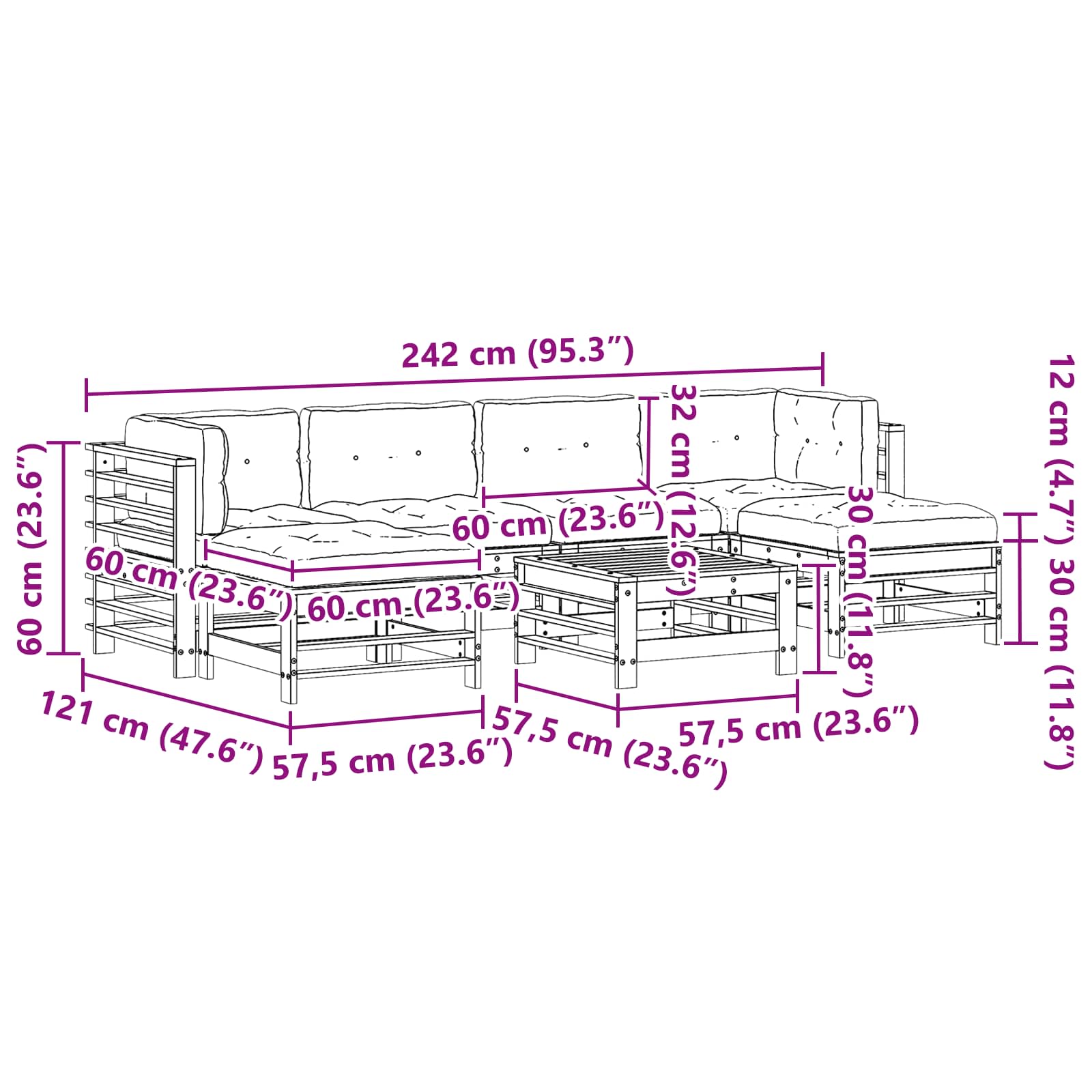 Set de lounge pentru grădină 7 pcs Maro Ceară Lemn masiv de pin GartenMobel Dekor