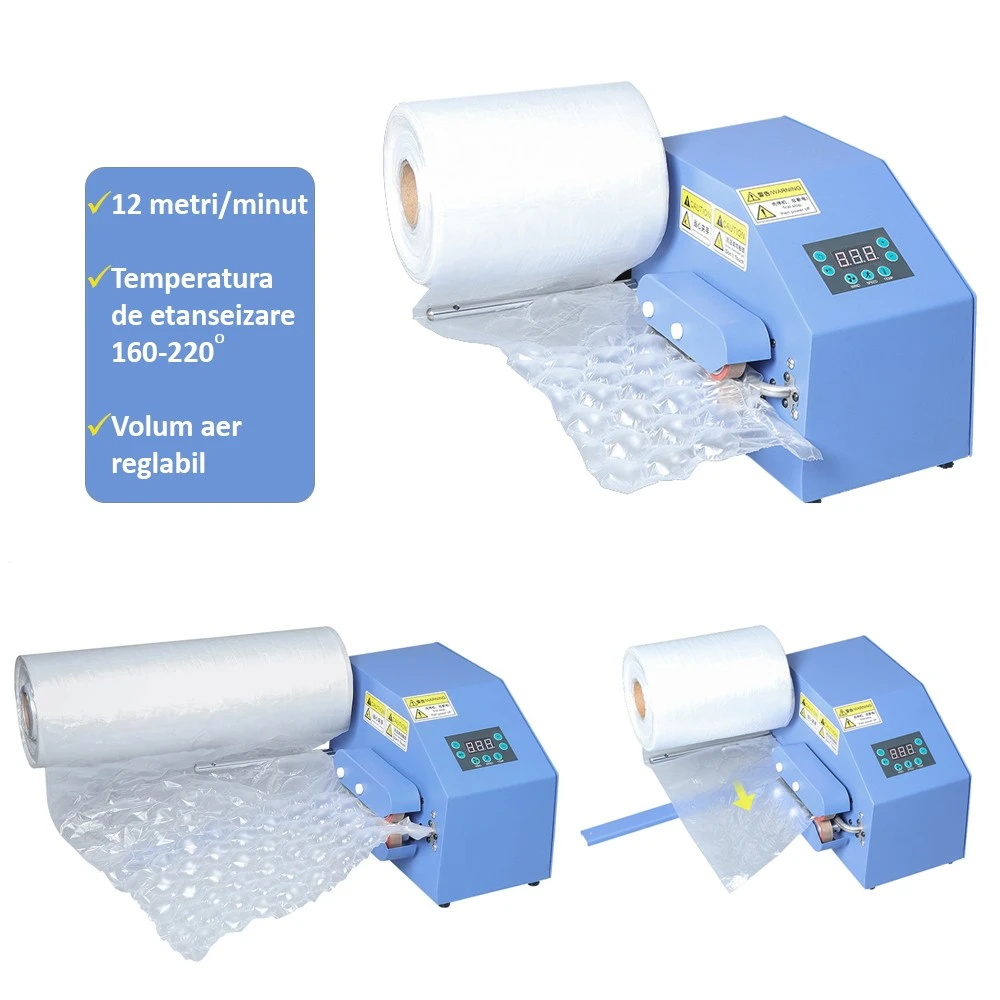 Mașină pentru produs folie cu bule de aer, 12 m/min, 200W, reglaj aer și viteză
