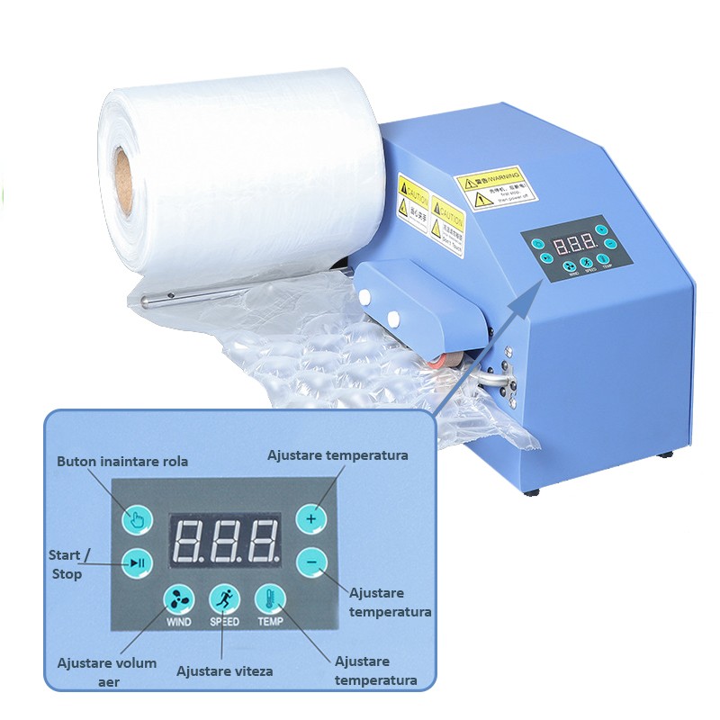 Mașină pentru produs folie cu bule de aer, 12 m/min, 200W, reglaj aer și viteză