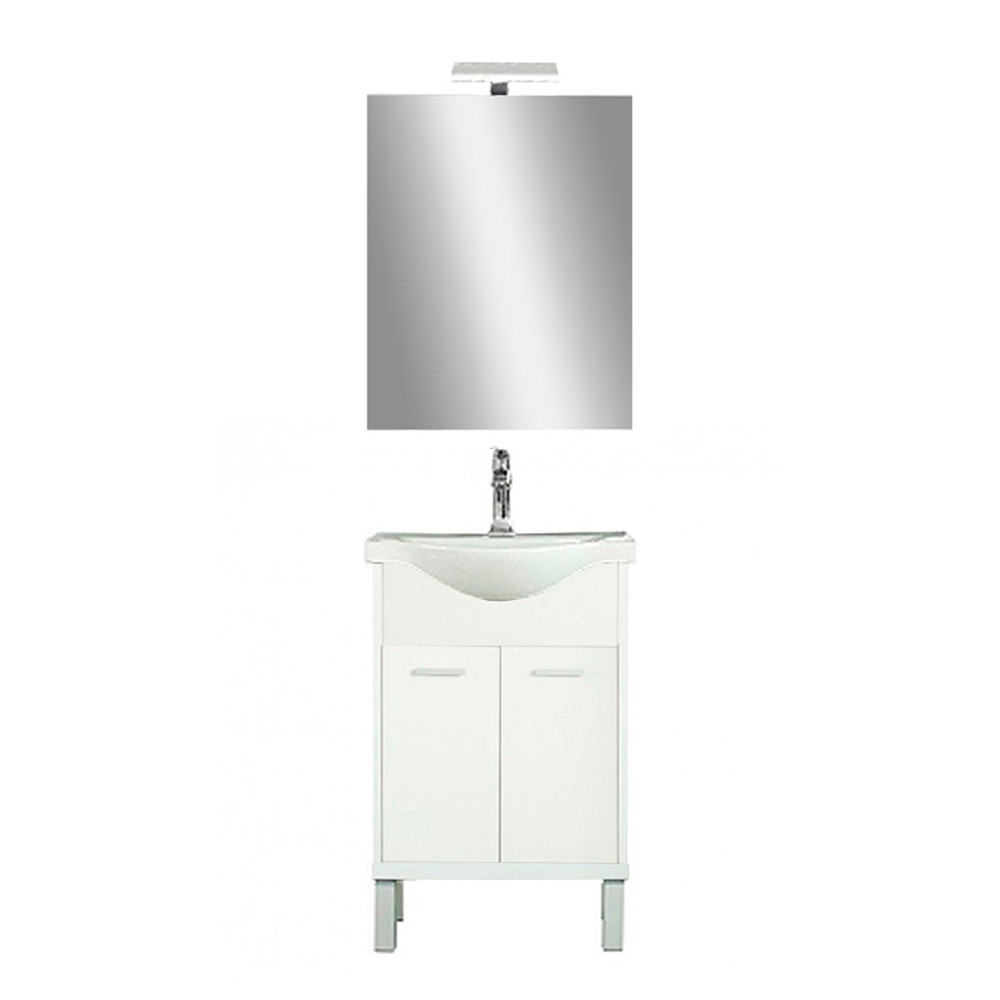 Set mobilier baie Leziter Nerva Prime 55 alb, cu lavoar si oglinda