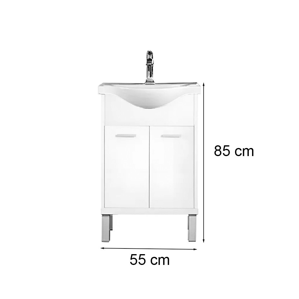 Set mobilier baie Leziter Nerva Prime 55 alb, cu lavoar si oglinda