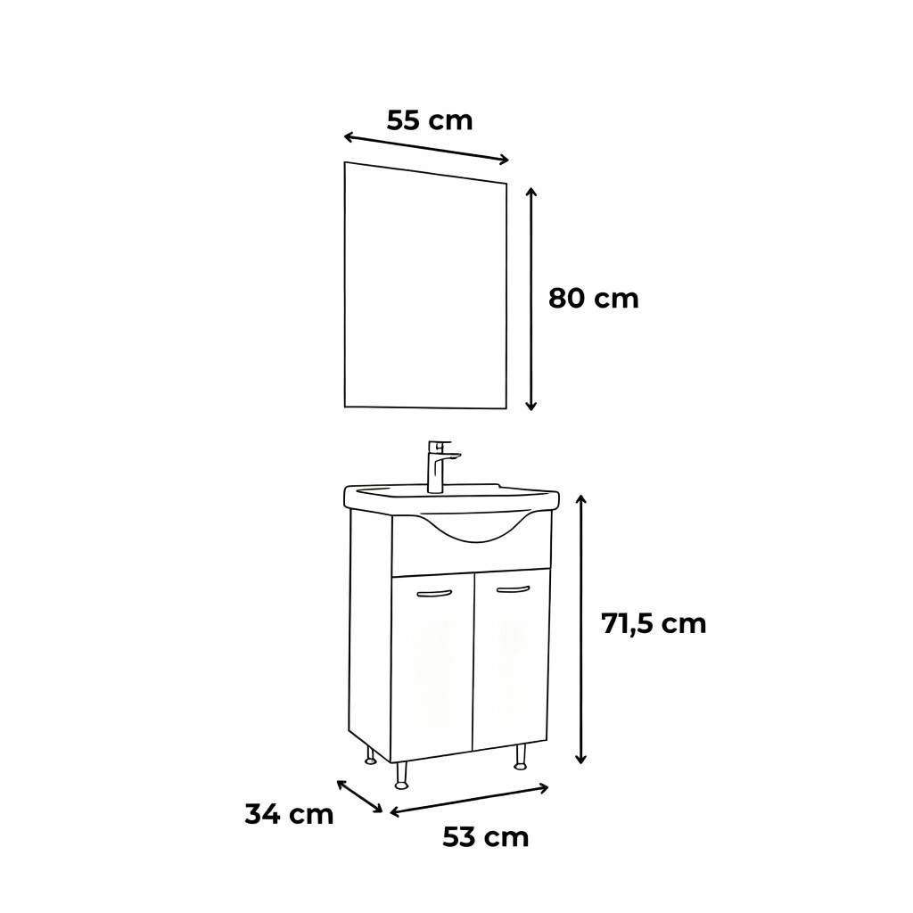 Set mobilier baie Leziter Ruben Prime 55 cu lavoar ceramic si oglinda, Sonoma
