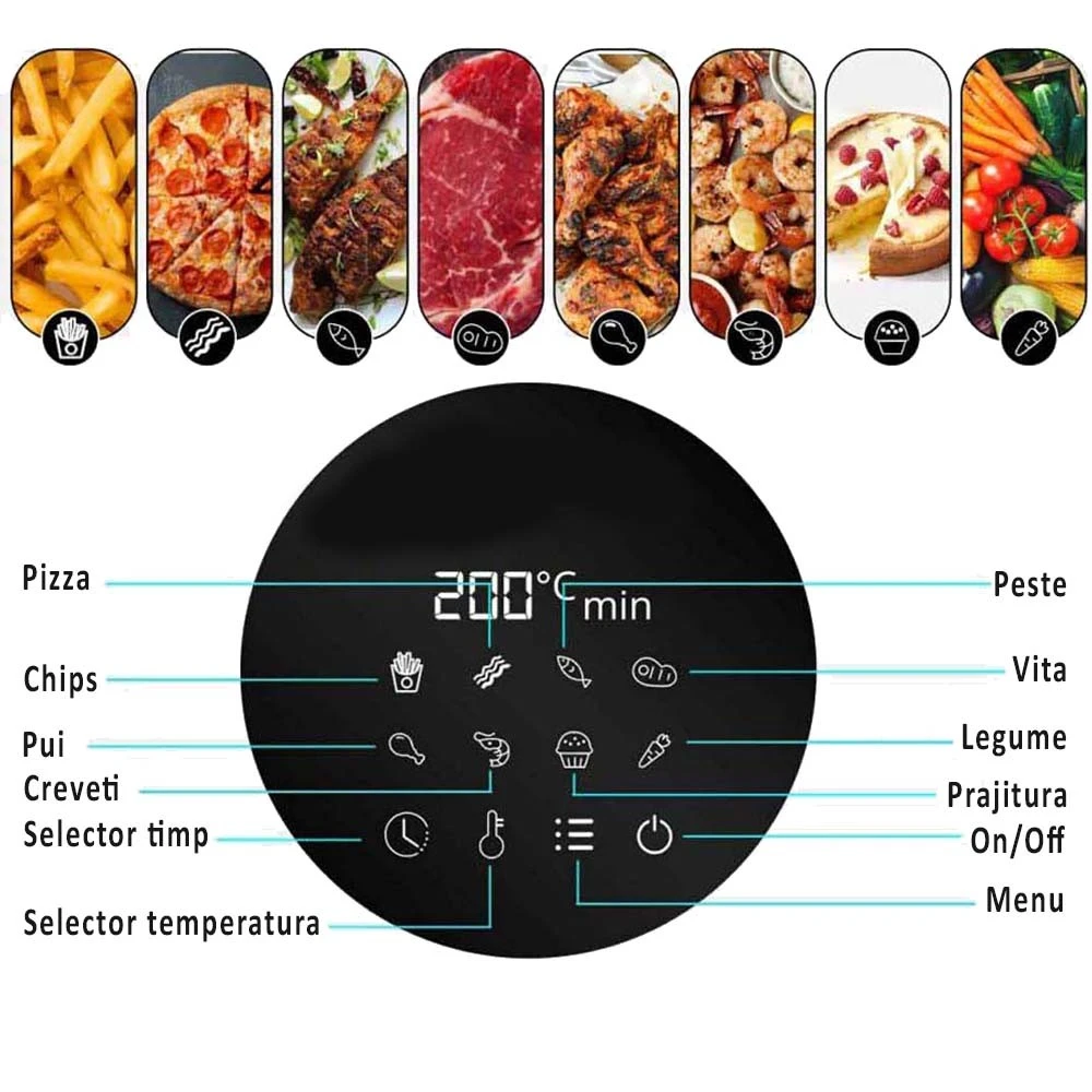 Friteuză cu aer cald ProCart AirFryer 1200W, 2.5L, display digital LED, negru-gri