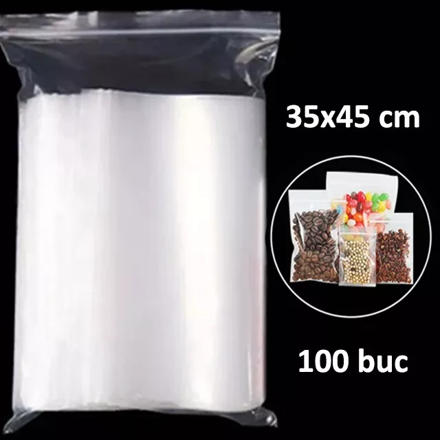 Set 100 pungi cu fermoar zip 35x45 cm, din polietilenă, cu gaură de agățare