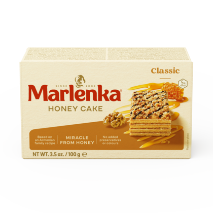 Tort Marlenka clasic cu miere si nuci, 100 g – desert moale, gata de savurat