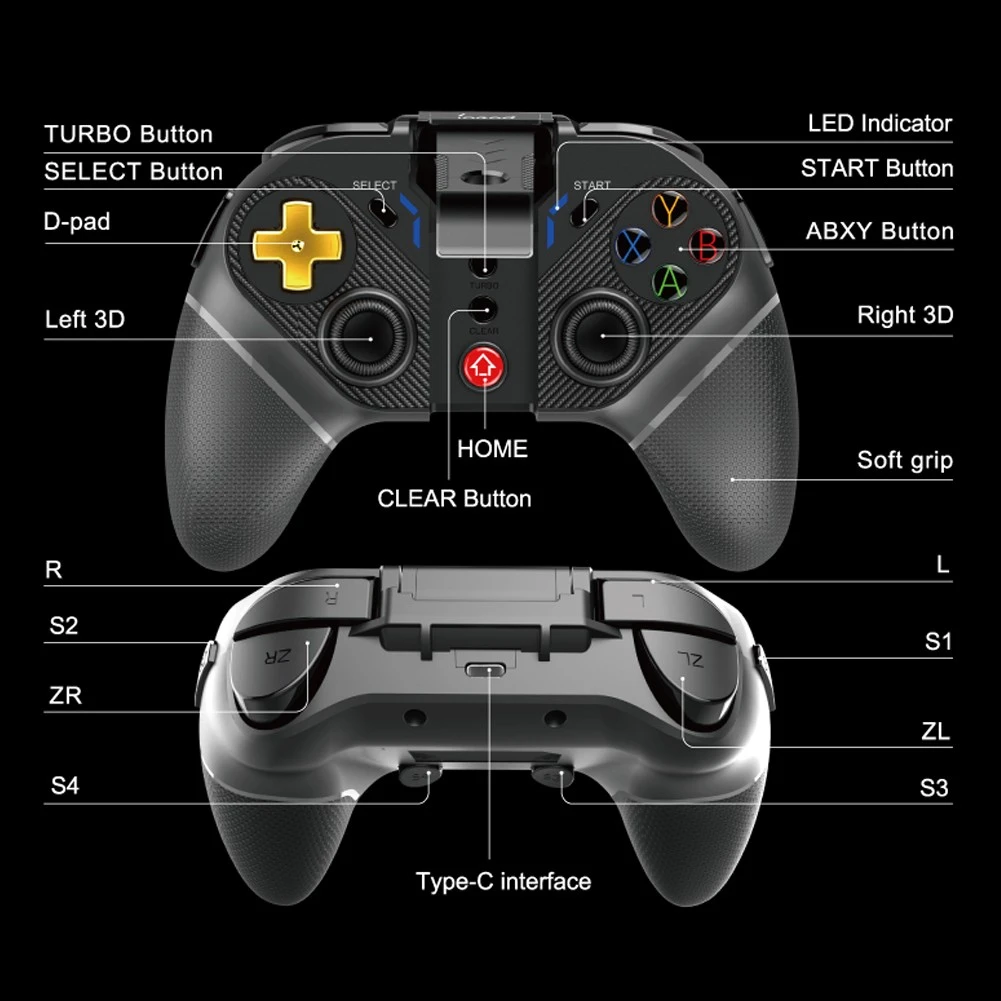 Gamepad wireless iPega Gold Warrior 2.4G pentru Android/iOS, suport telefon 6 inch