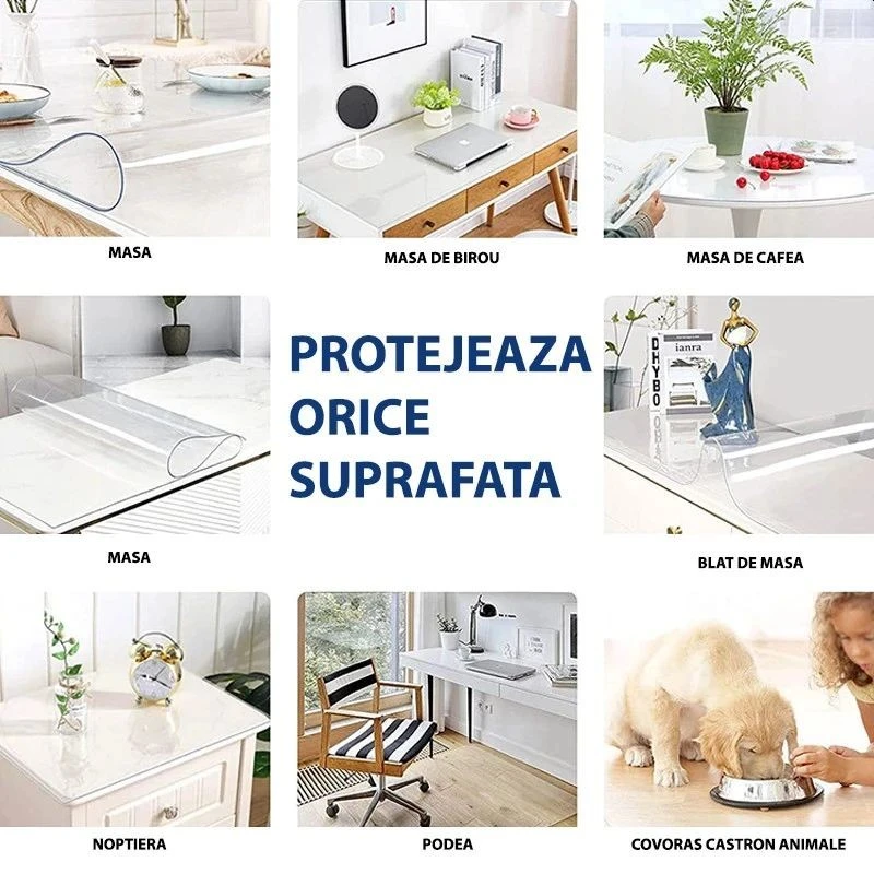 Protecție PVC transparentă pentru birou și mobilier, 1,5 mm, 120x90 cm
