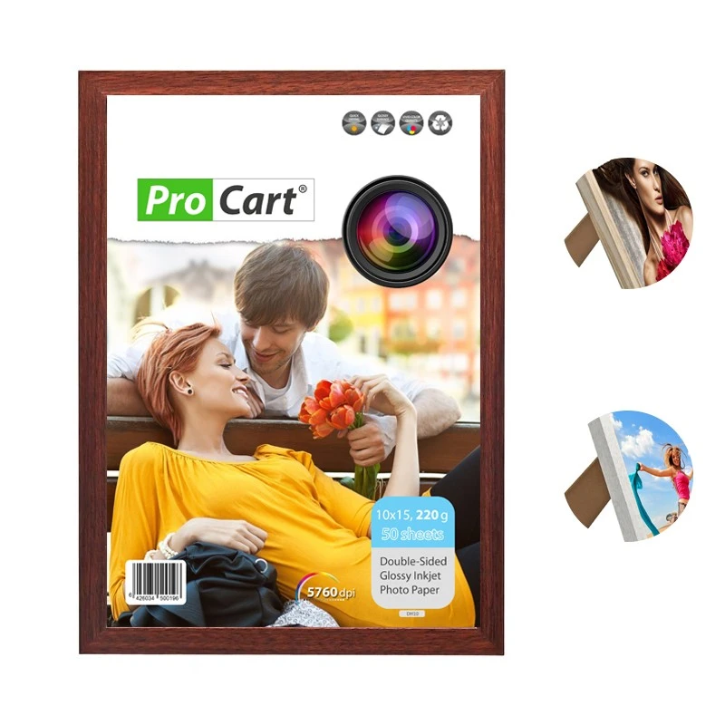 Ramă foto A4 vintage din lemn gri, pentru perete sau birou, montaj vertical/orizontal