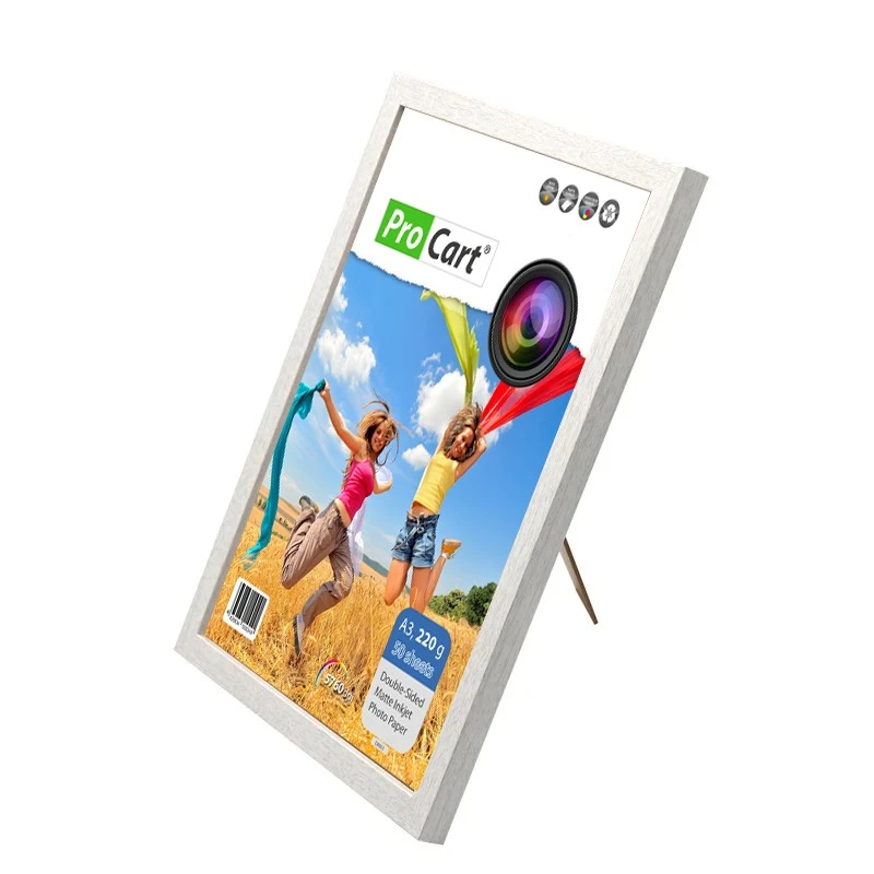 Ramă foto A4 vintage din lemn gri, pentru perete sau birou, montaj vertical/orizontal