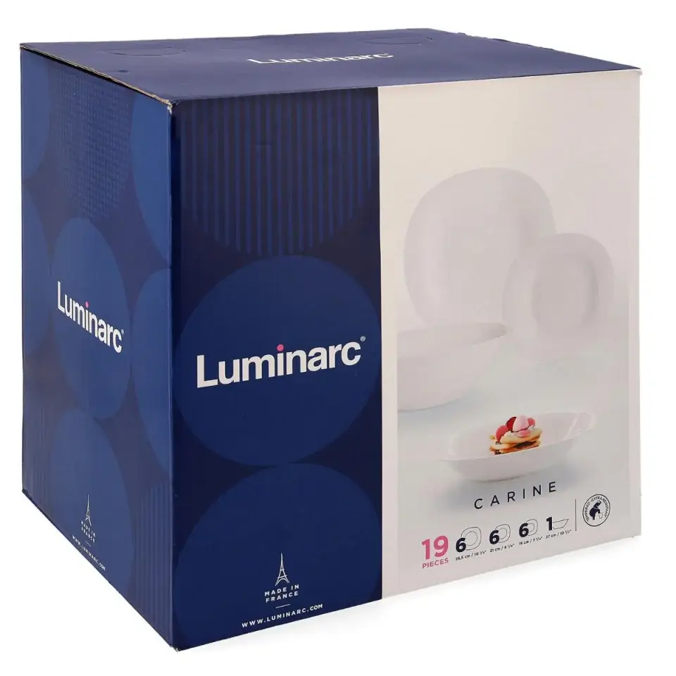 Set de masă Luminarc Carine alb, 19 piese, farfurii + bol, opal