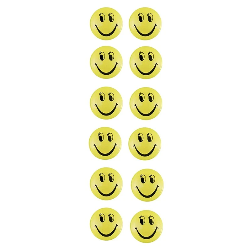 Set 12 magneți Smiley galbeni pentru tablă magnetică, diametru 30 mm