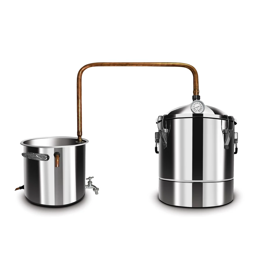 Set aparat de distilare din inox 34L cu serpentină din cupru și vas răcire 25L