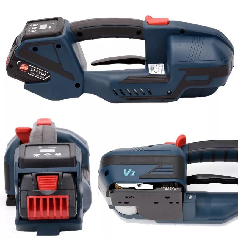 Aparat electric portabil pentru legat bandă PP/PET 12–16,5 mm, cu acumulator