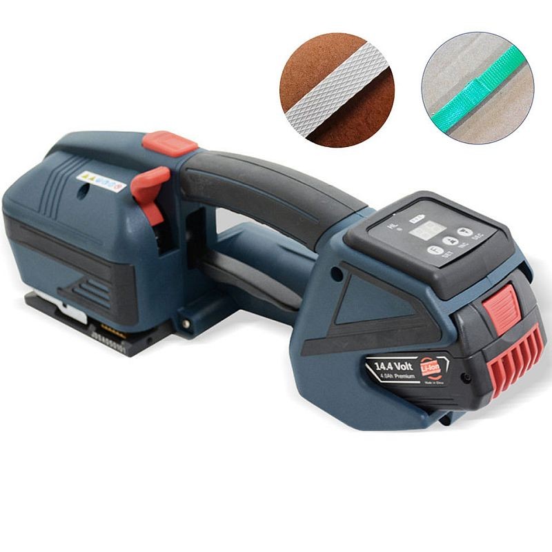 Aparat electric portabil pentru legat bandă PP/PET 12–16,5 mm, cu acumulator
