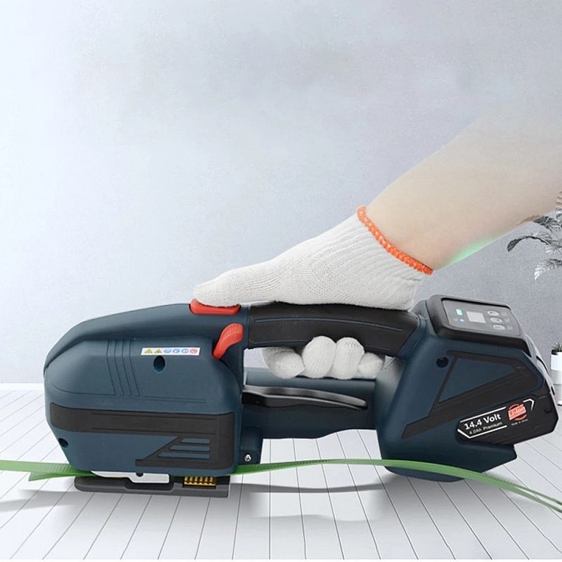 Aparat electric portabil pentru legat bandă PP/PET 12–16,5 mm, cu acumulator