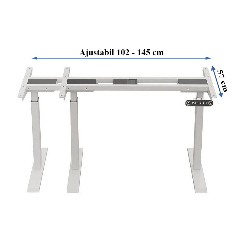 Cadru de birou electric cu dublu motor, reglaj pe inaltime 64–129 cm, 4 memorii